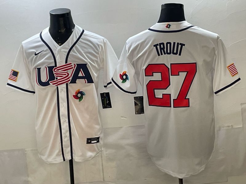 Men 2026 World Cub USA #27 Trout White Game Nike MLB Jersey style 0010
